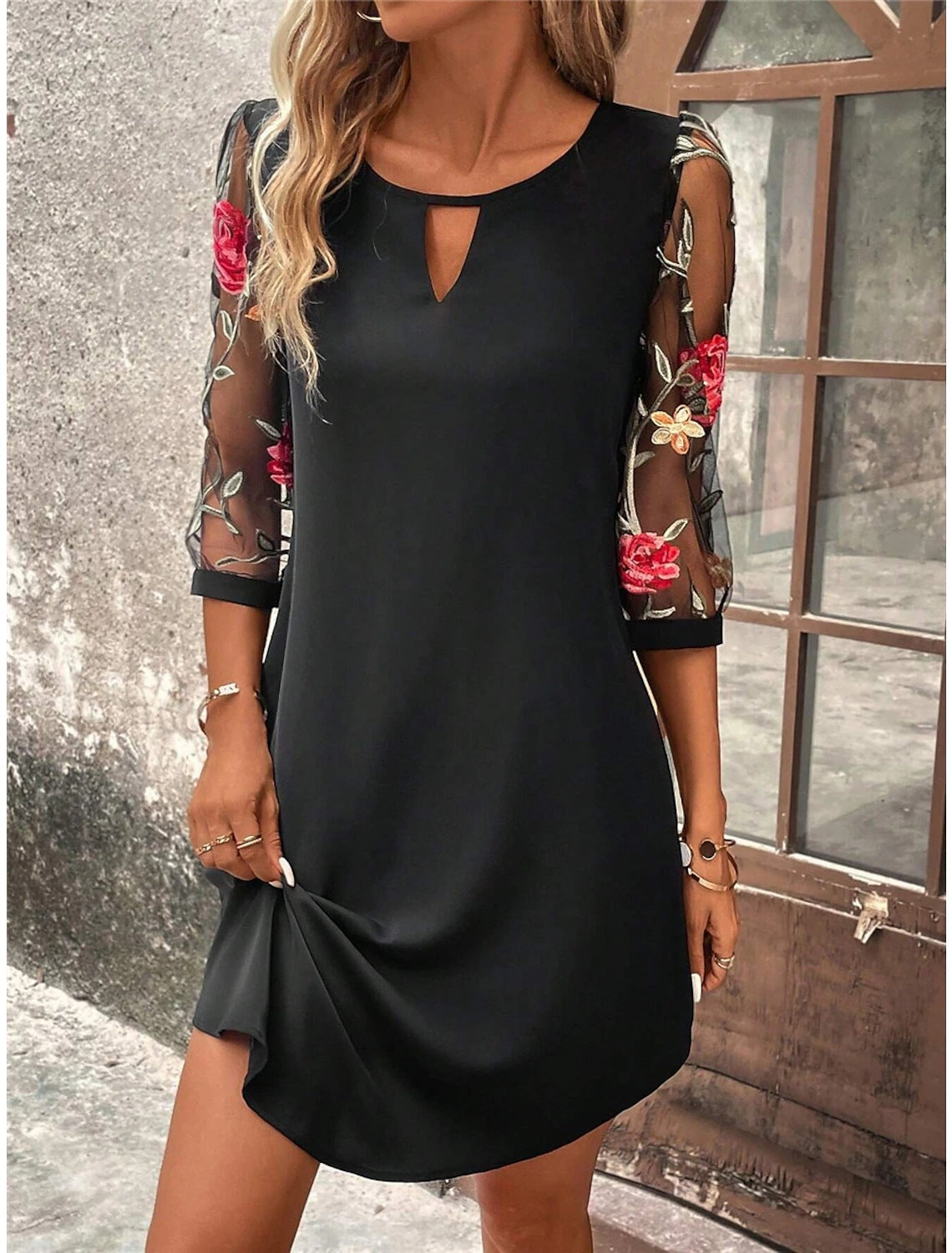 Splicing-Detail A-Line Midi Dress