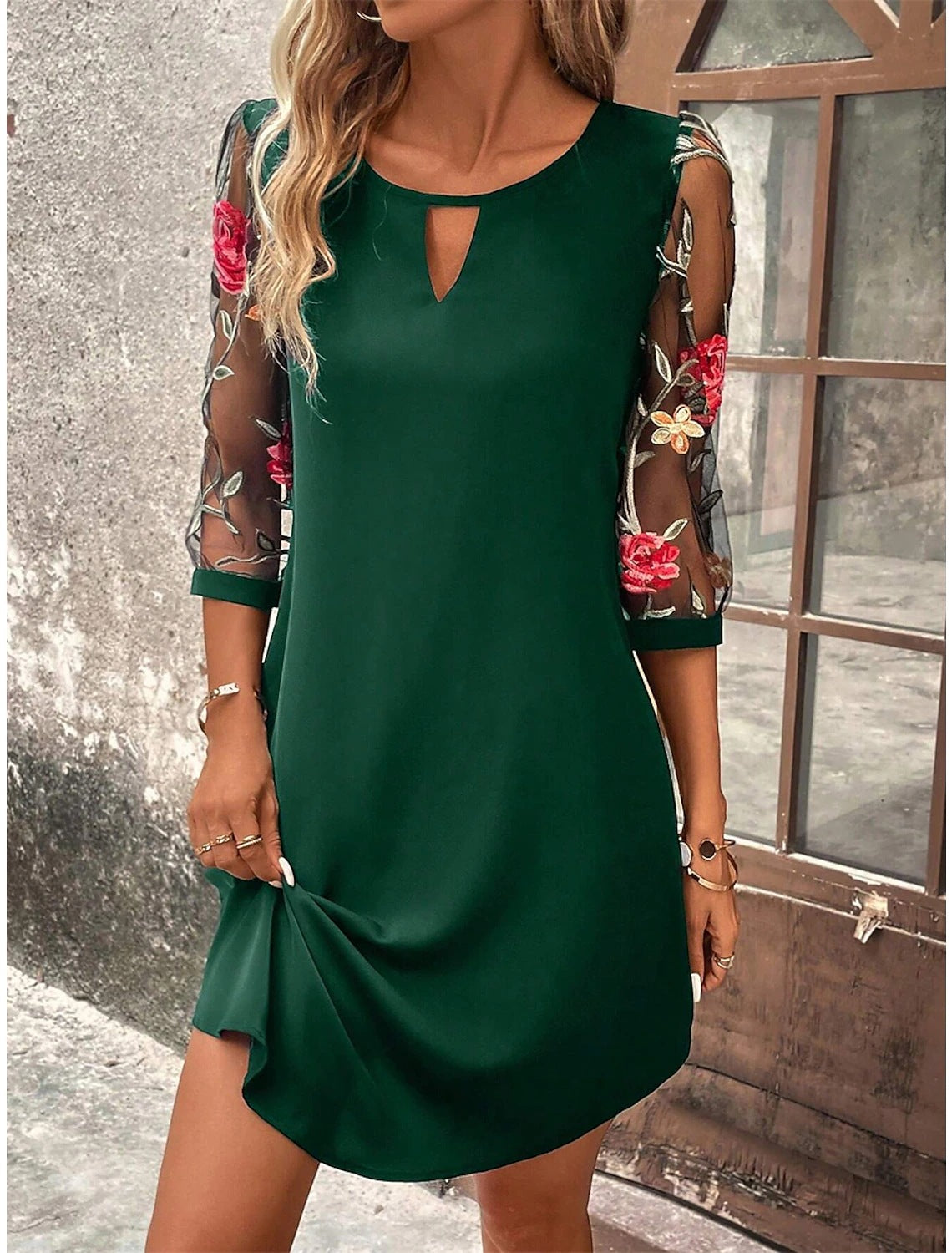Splicing-Detail A-Line Midi Dress