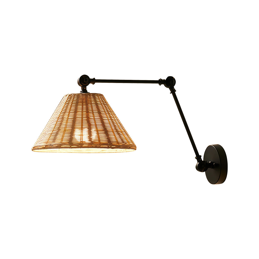 Ergové Japandi Swing Arm Wall Sconce Rattan Iron Black 11.8 Inch