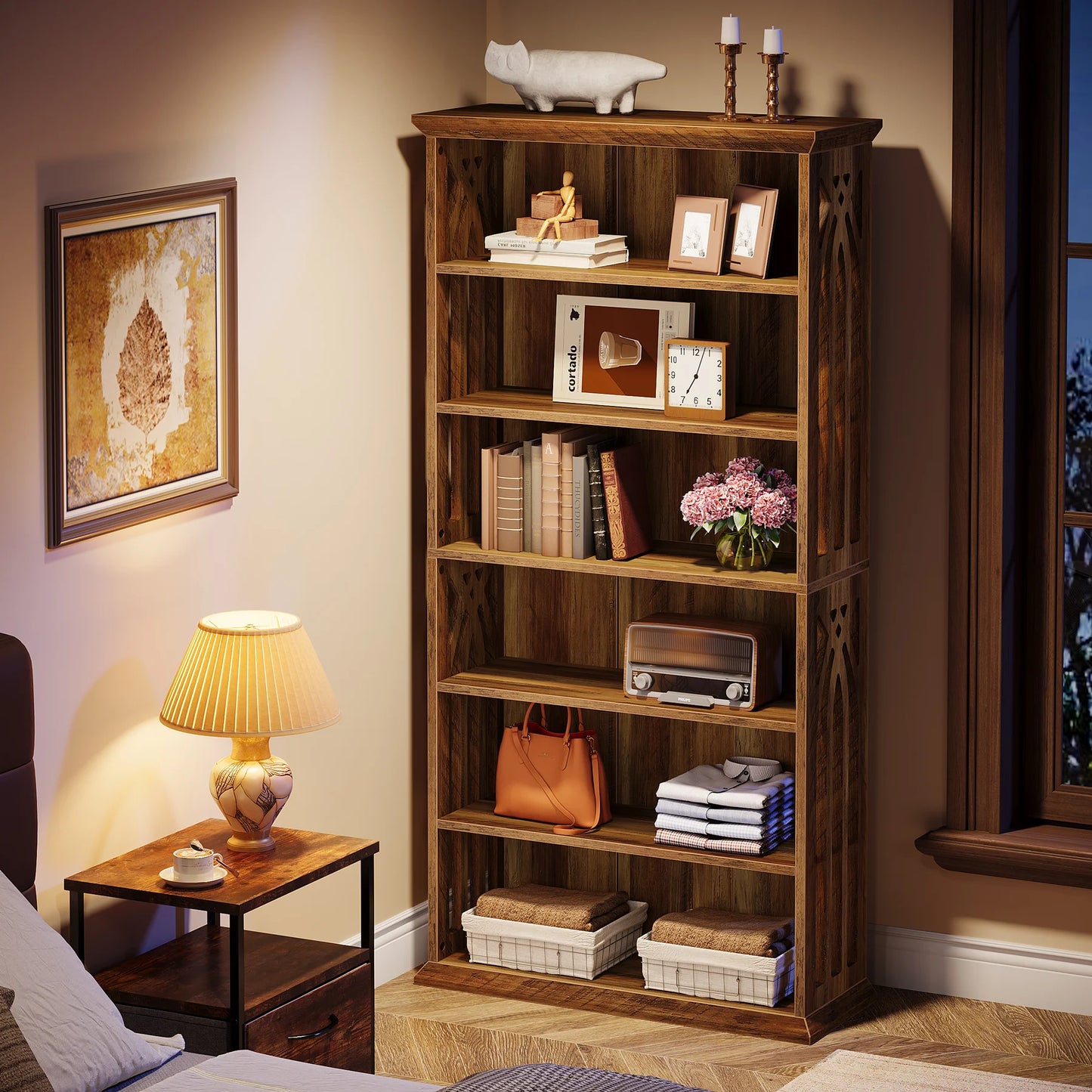 Ashcroft 6-Tier Bookcase with Adjustable Shelves & Storage Cabinet