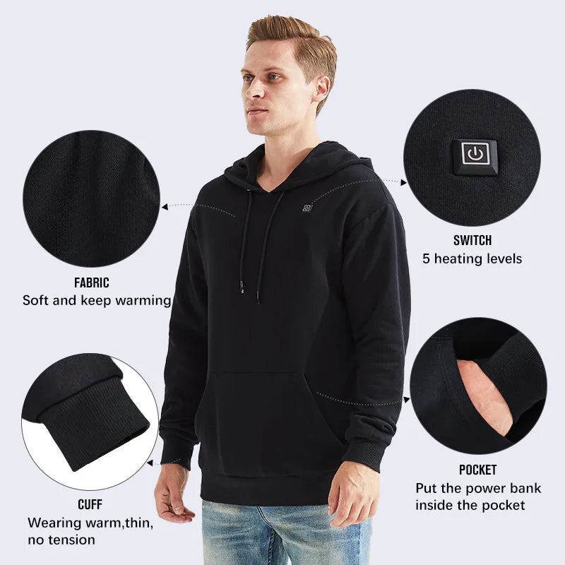 USB Heated Hoodie | 5 Heat Levels, Power Bank Pocket