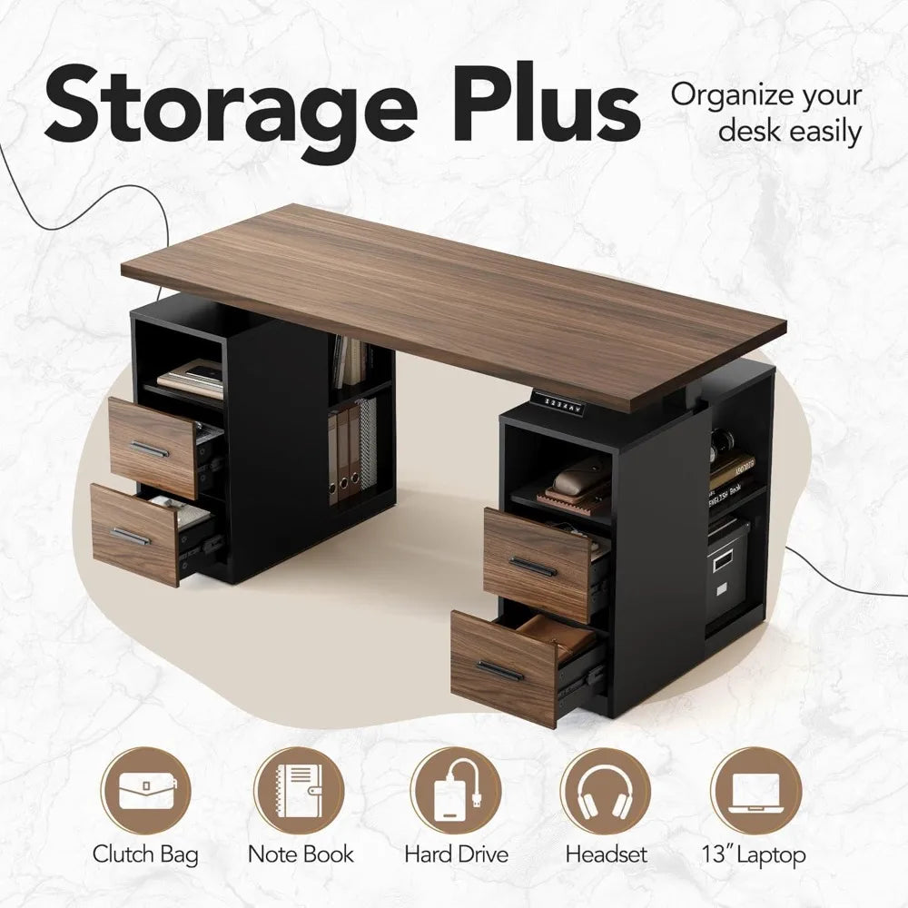 Black Walnut Standing Desk with Drawers