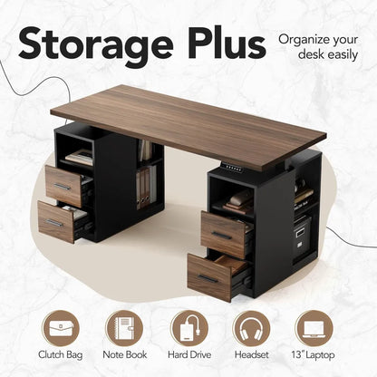 Black Walnut Standing Desk with Drawers