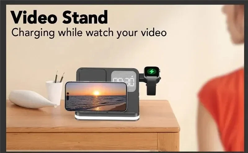 AuraCharge Pro 6-in-1 Wireless Charging Station with LED Clock