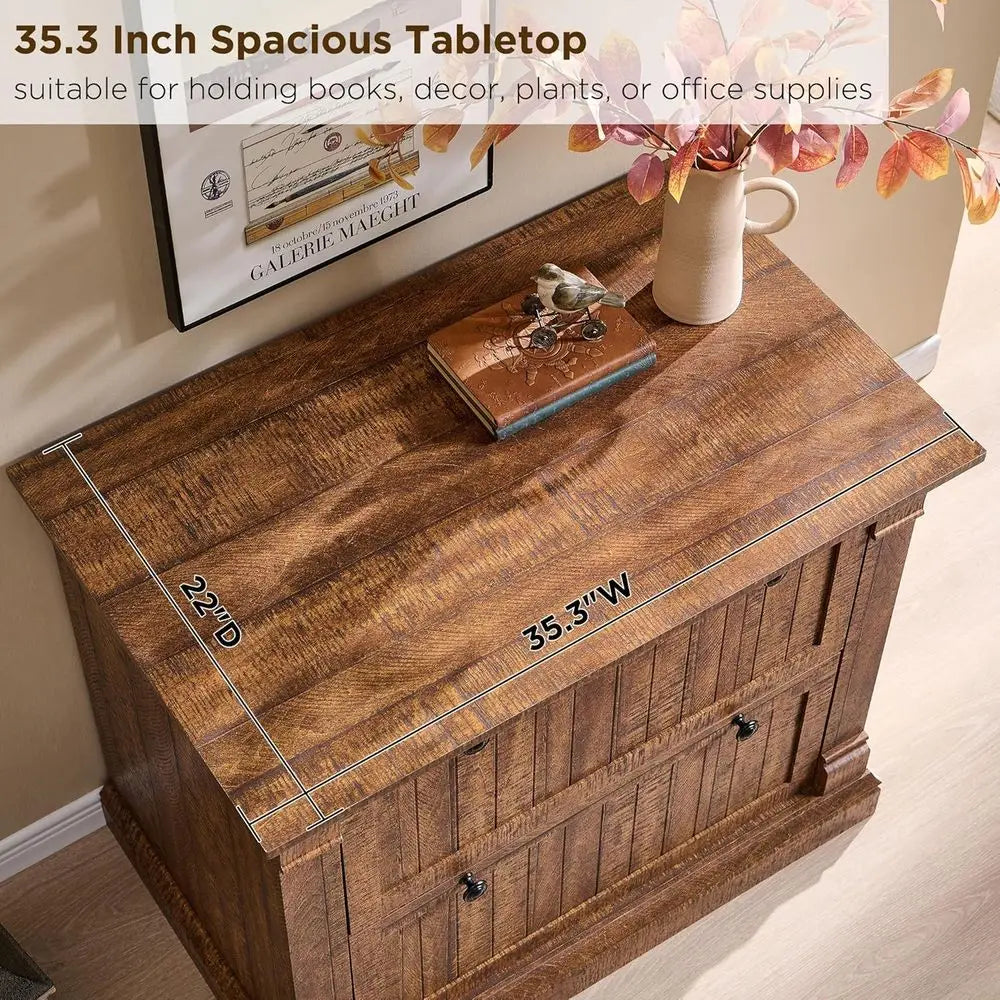 Farmhouse Wood Filing Cabinet with Dual File Drawers