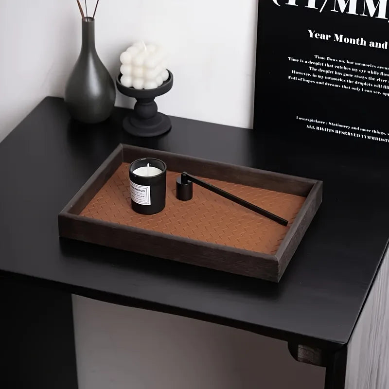 Woven Texture Faux Leather Storage Tray