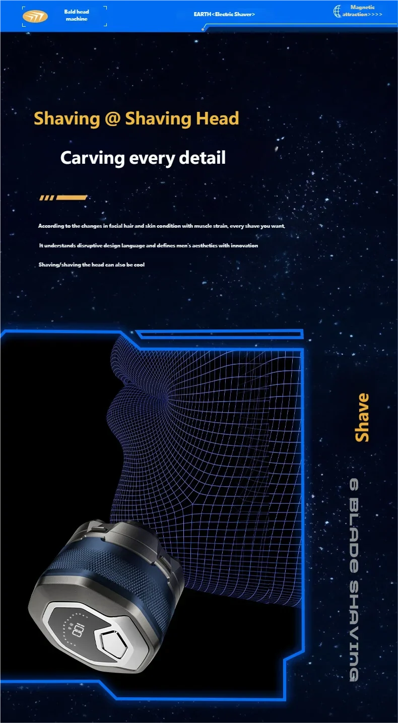 6D Waterproof Head & Face Shaver for Men