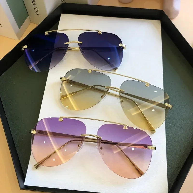 UV-Protective Rimless Aviator Sunglasses
