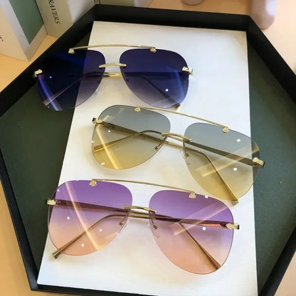 UV-Protective Rimless Aviator Sunglasses