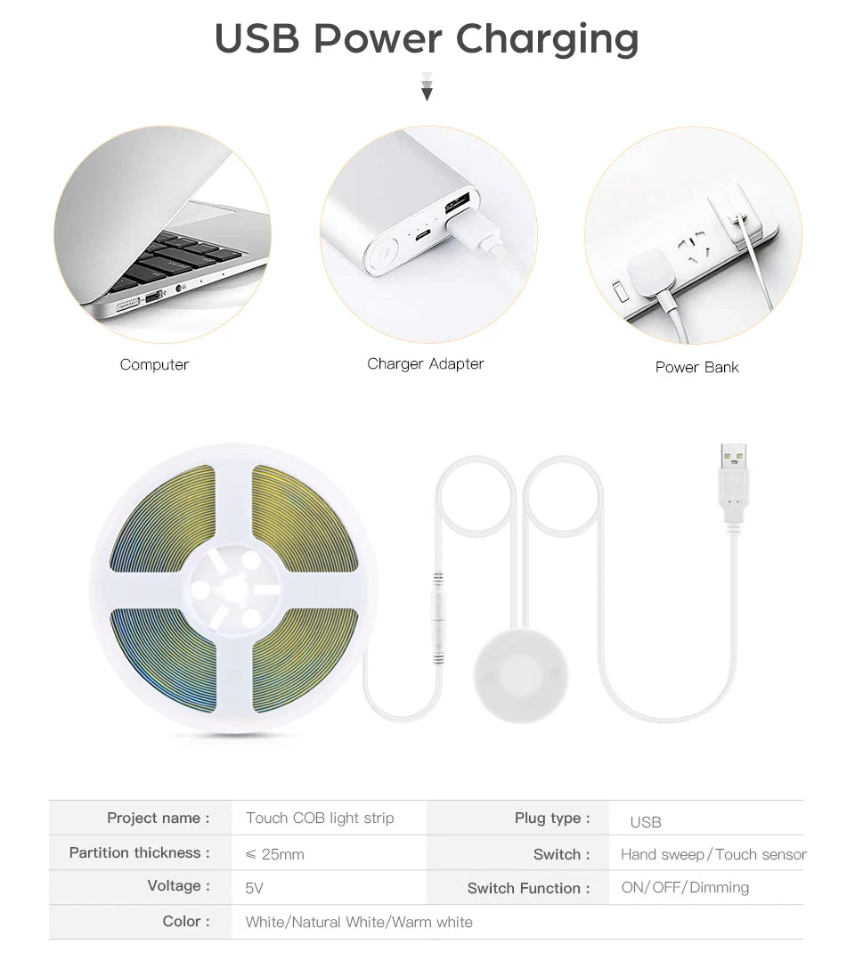 USB COB LED Desk Strip Light