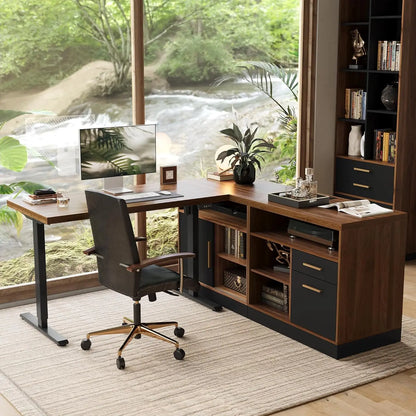 Premium L-Shaped Electric Standing Desk with Integrated Storage & Power Hub