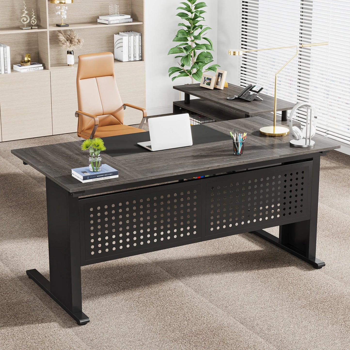 Parkview L-Shaped Executive Desk with Storage Cabinet & File Drawer