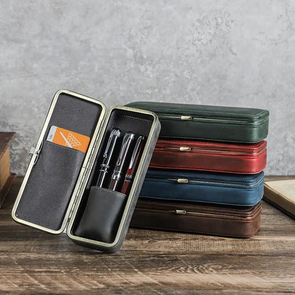 Vintage 3-Slot Leather Pen Case