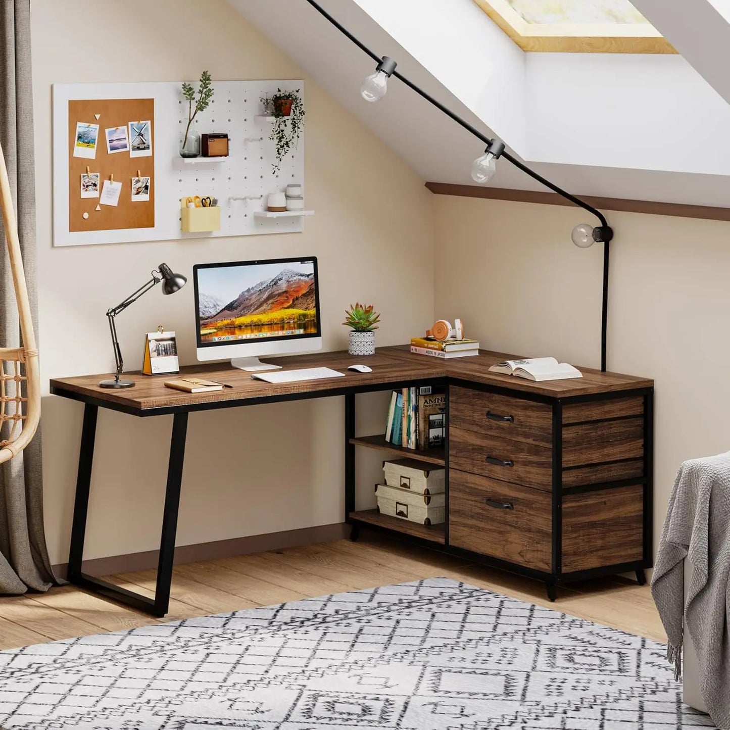 Ironridge L-Shaped Desk with Drawers & Storage Shelves