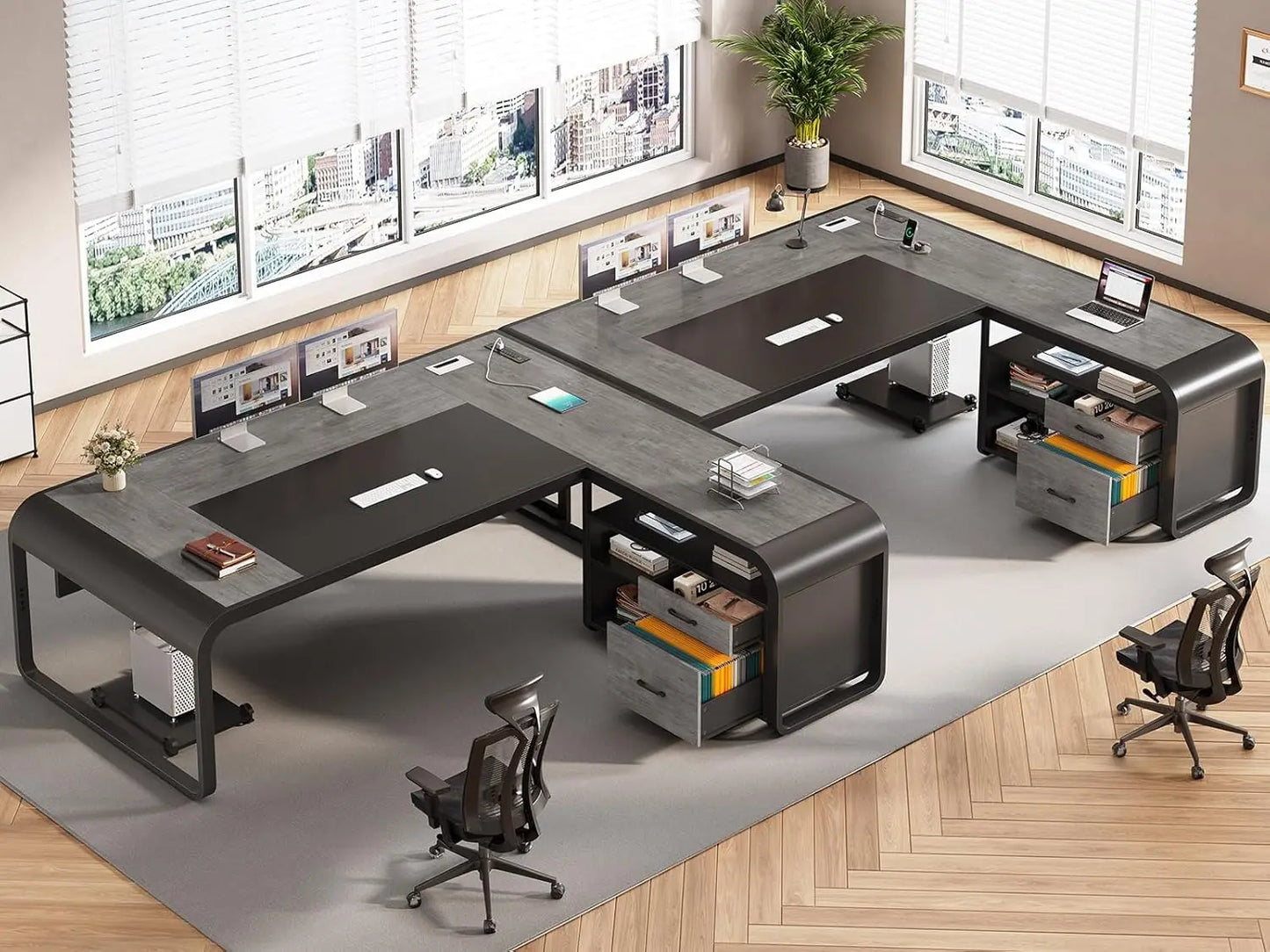 Nova L-Shaped Executive Desk with Storage & Charging Station