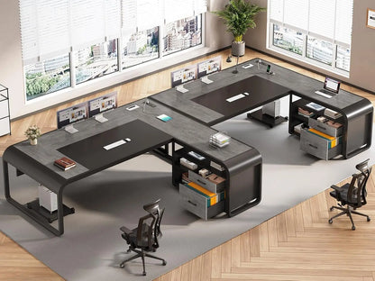 Nova L-Shaped Executive Desk with Storage & Charging Station