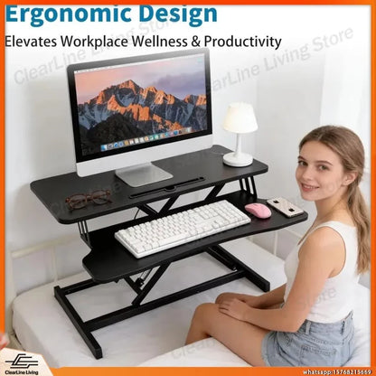 Pneumatic Standing Desk Converter with Keyboard Tray