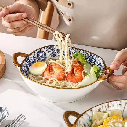 Japanese Ceramic Noodle Bowl w/ Handles