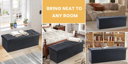 Leather Folding Storage Ottoman