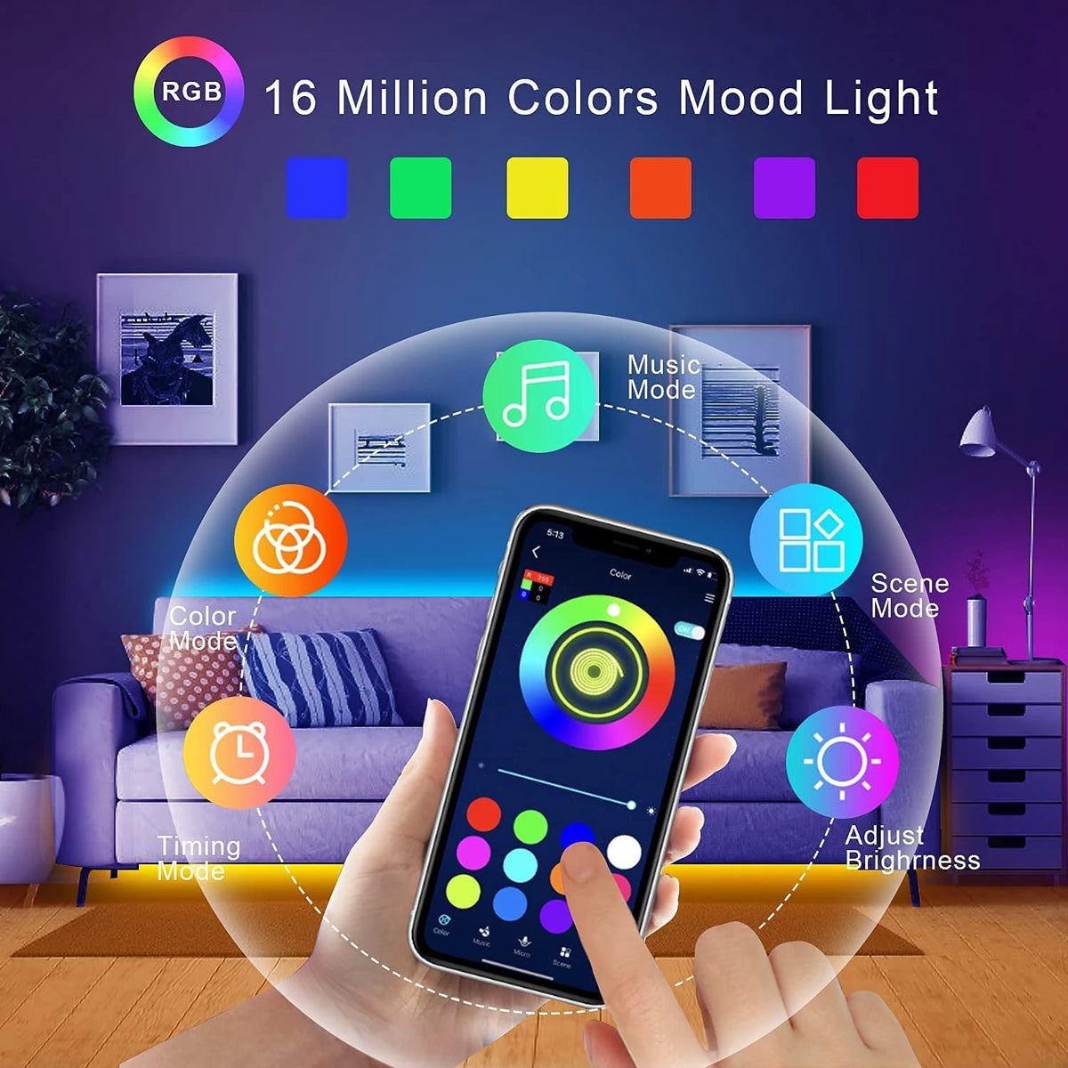 RGB LED Strip Lights with App & Remote Control