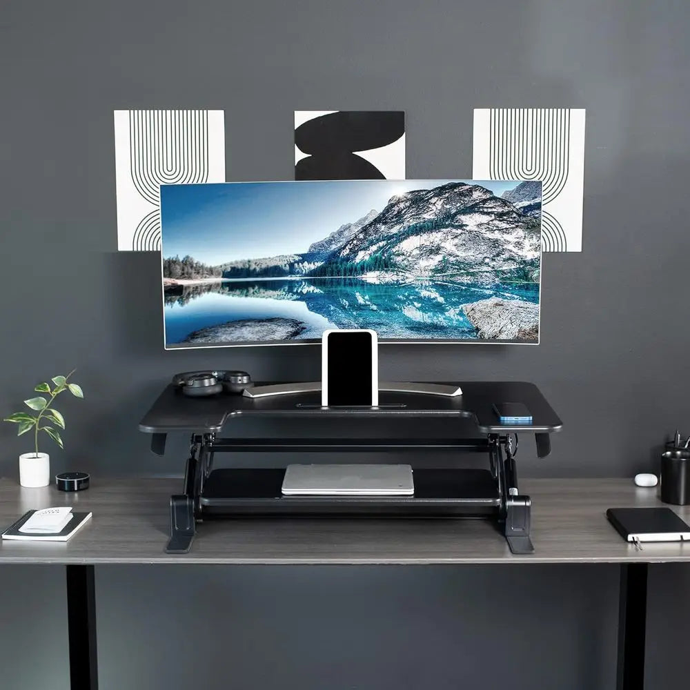 Adjustable Sit-to-Stand Desk Riser with Keyboard Tray