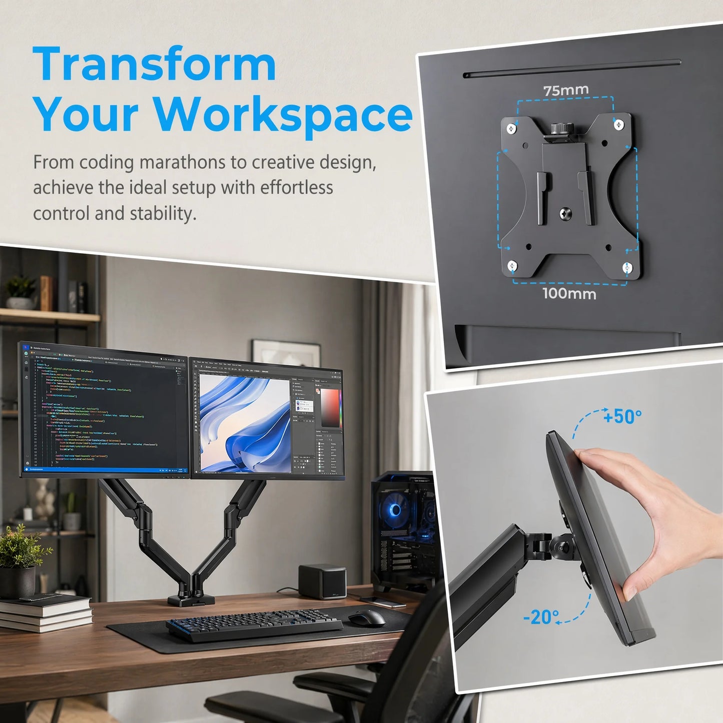 Kyspho 33-Inch Dual Monitor Mount