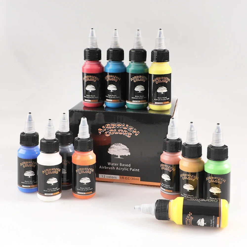 12-Color Acrylic Paint Set, 30ml, Airbrush Ready