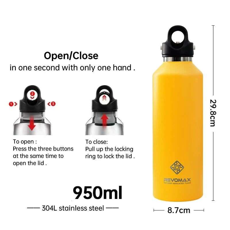 950ml Insulated Steel Thermos Flask, No-Spill Lid