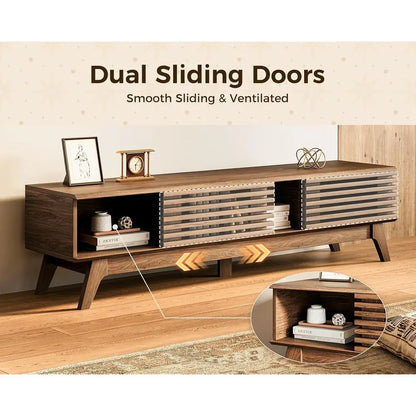 Walnut Sliding-Door Entertainment Center