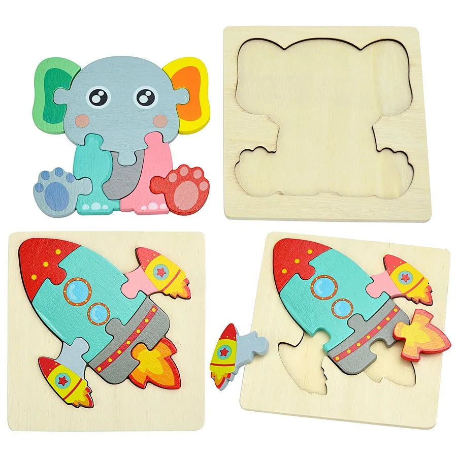 3D Wooden Animal & Vehicle Puzzle Set