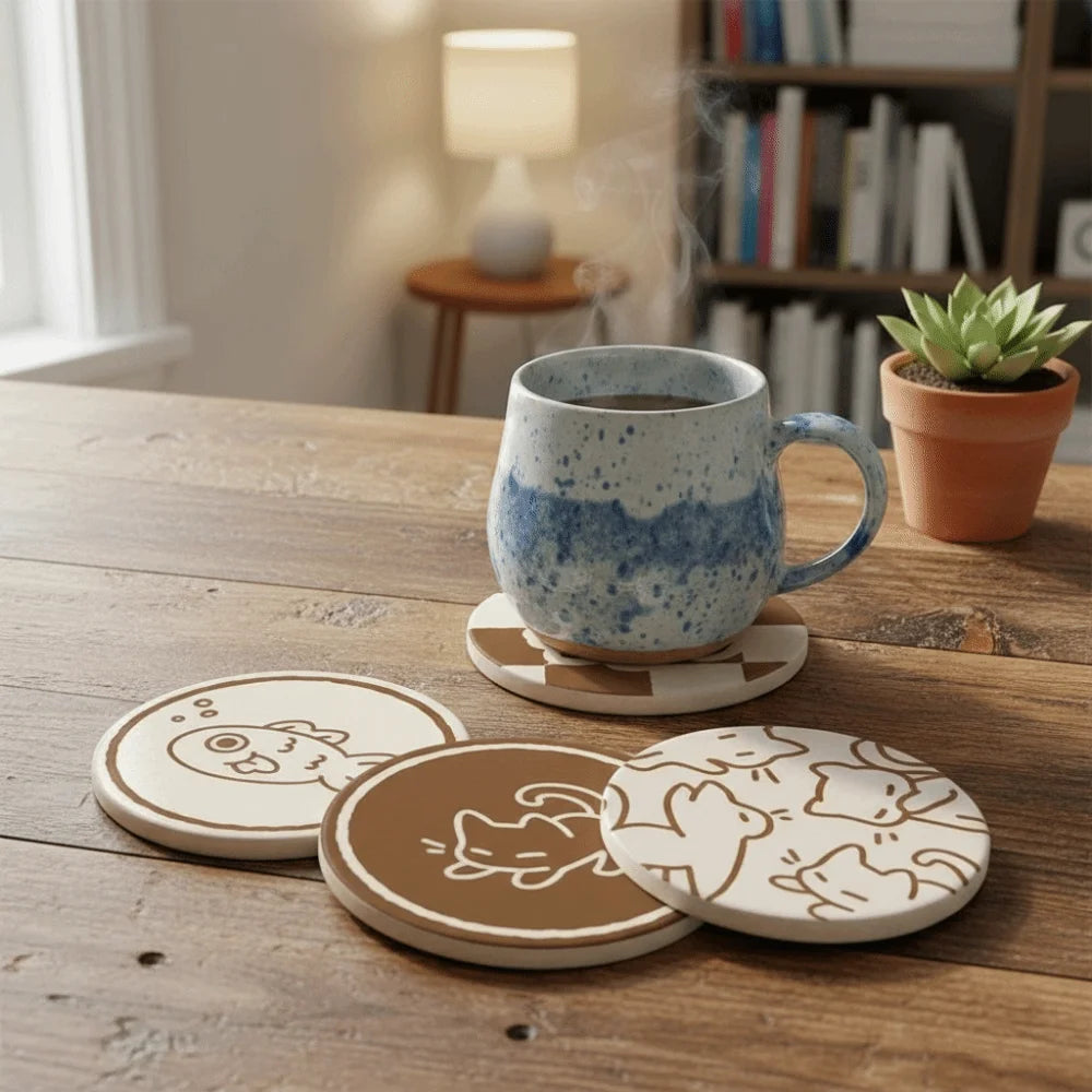 Cartoon Cat Diatom Mud Coaster