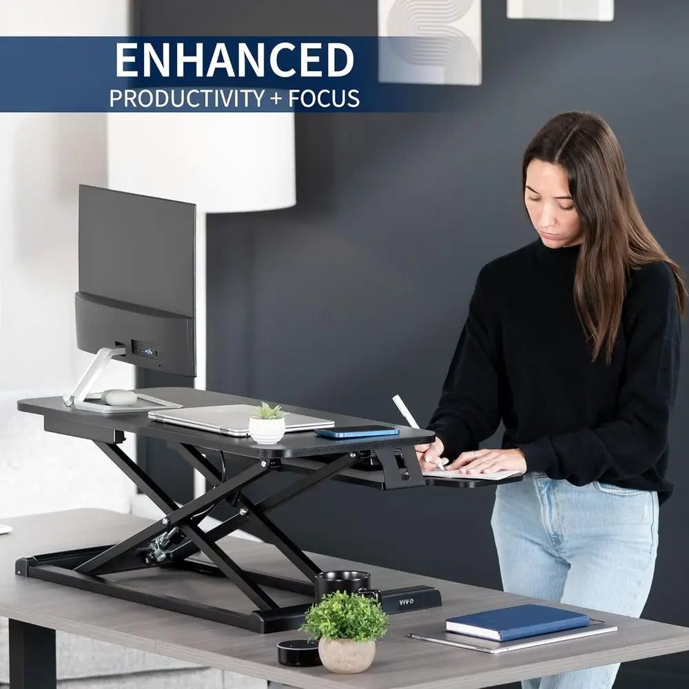 Height Adjustable Sit-Stand Desk Riser with Keyboard Tray