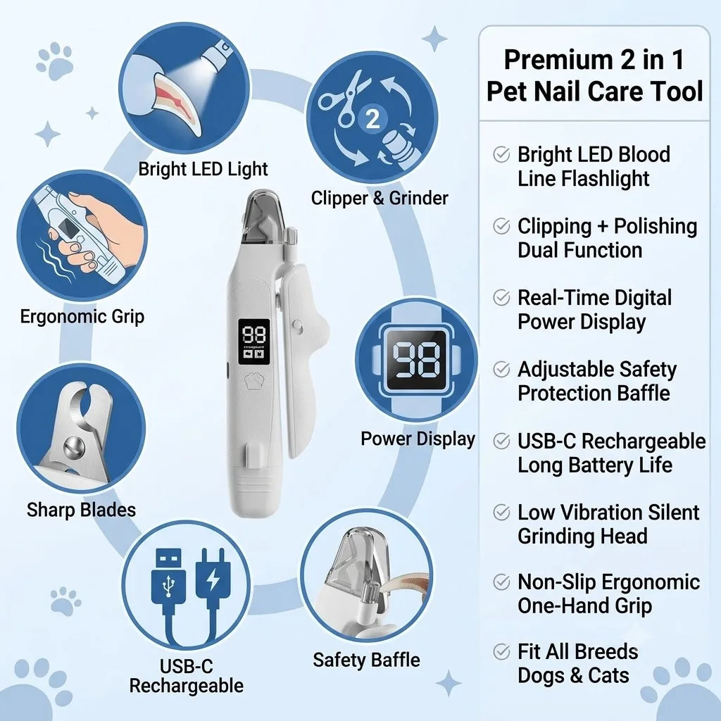 2-in-1 LED Pet Nail Clipper & Grinder