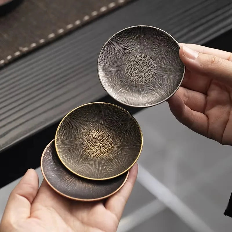 Antique Alloy Teacup Coaster Set