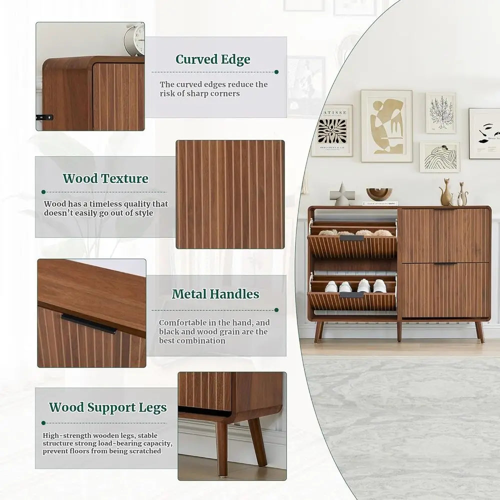 Walnut 4-Door Shoe Cabinet