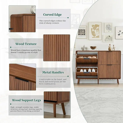 Walnut 4-Door Shoe Cabinet