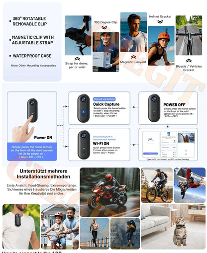 1080P Mini Action Camera, Helmet & Bike Mount