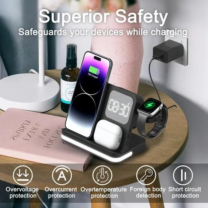 AuraCharge Pro 6-in-1 Wireless Charging Station with LED Clock