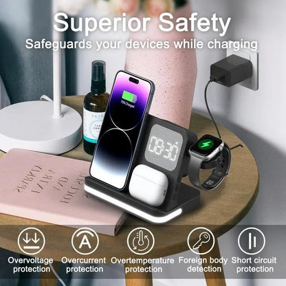 AuraCharge Pro 6-in-1 Wireless Charging Station with LED Clock