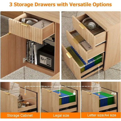 Oak L-Shaped Desk with Charging Station