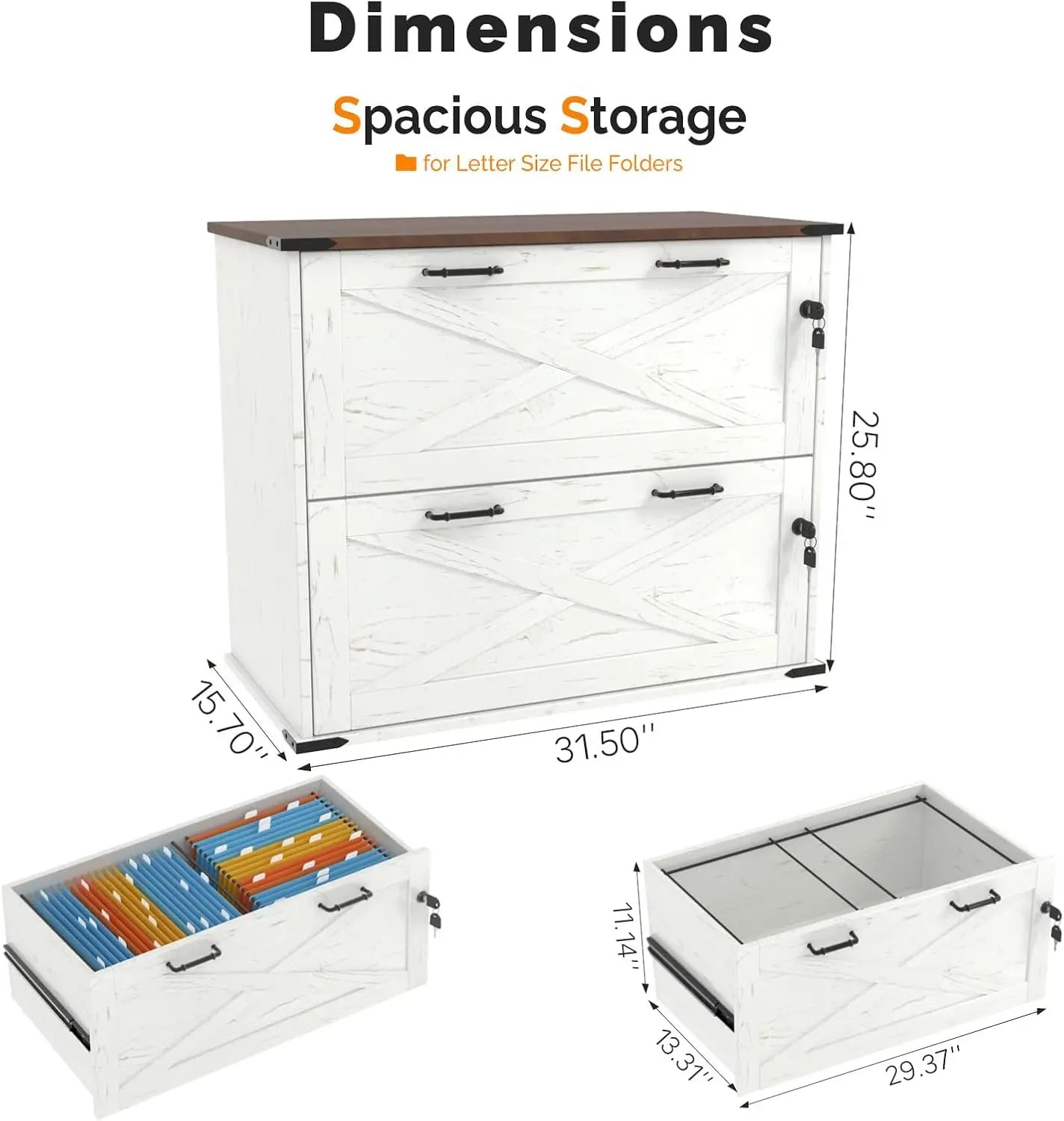 Farmhouse Locking Filing Cabinet with Barn Door Design