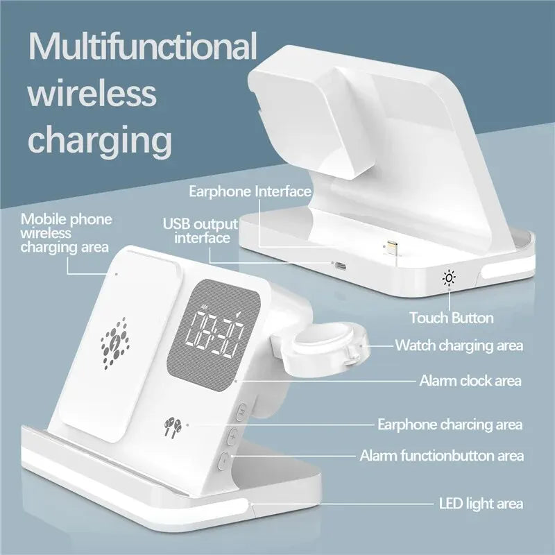 AuraCharge Pro 6-in-1 Wireless Charging Station with LED Clock