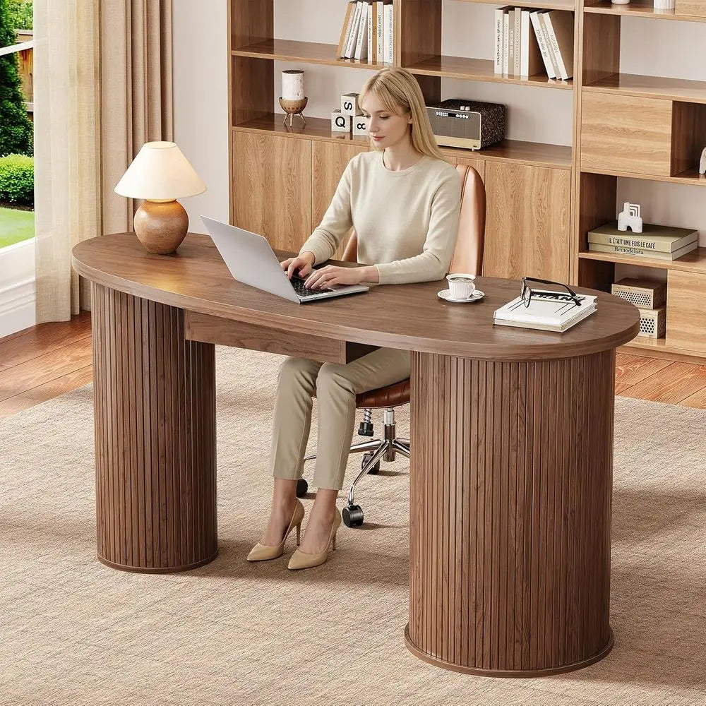 Curved Walnut Office Desk