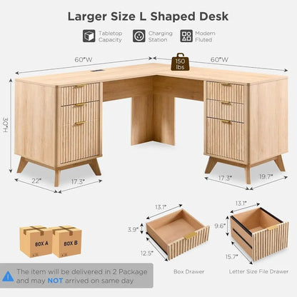 L-Shaped Desk with Charging Station