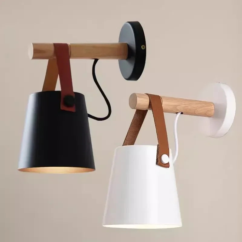 Wood & Leather Wall Sconce for Warm Bedside Glow
