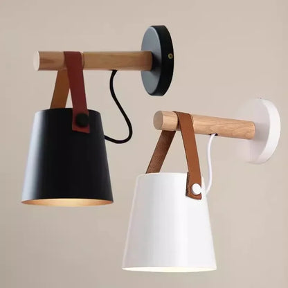 Wood & Leather Wall Sconce for Warm Bedside Glow