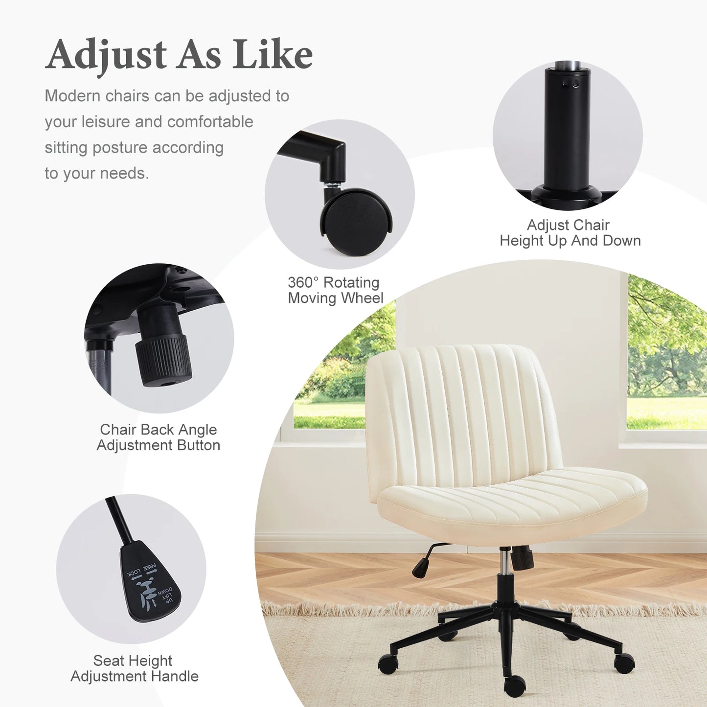Wide Armless Cross-Legged Office Chair