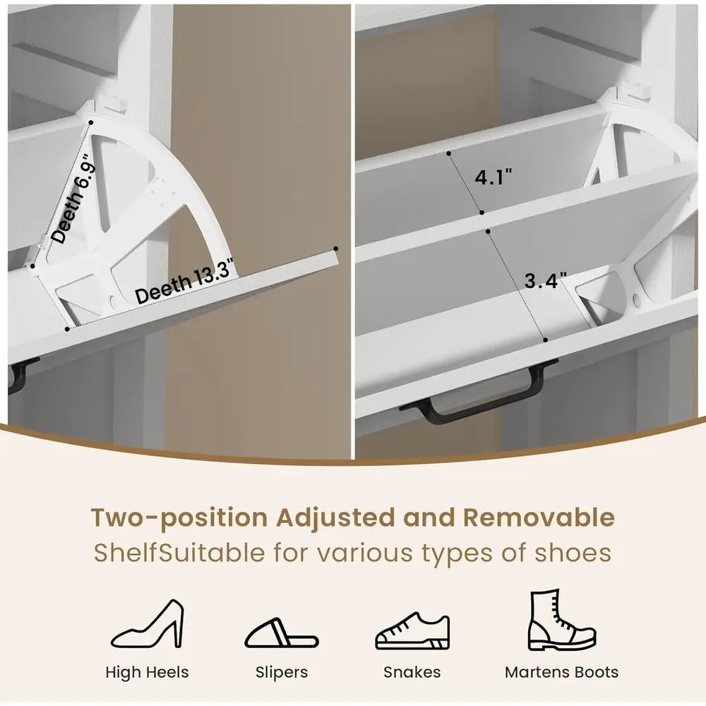 Double-Layer Shoe Cabinet with Hooks