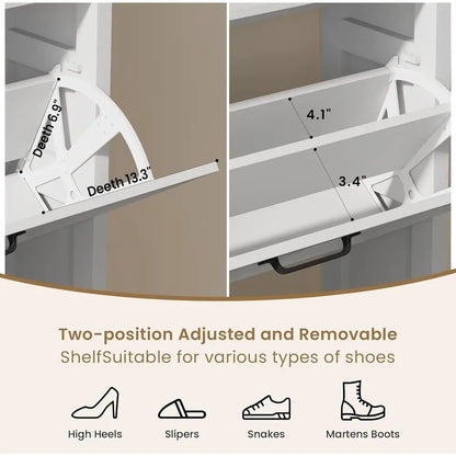 Double-Layer Shoe Cabinet with Hooks