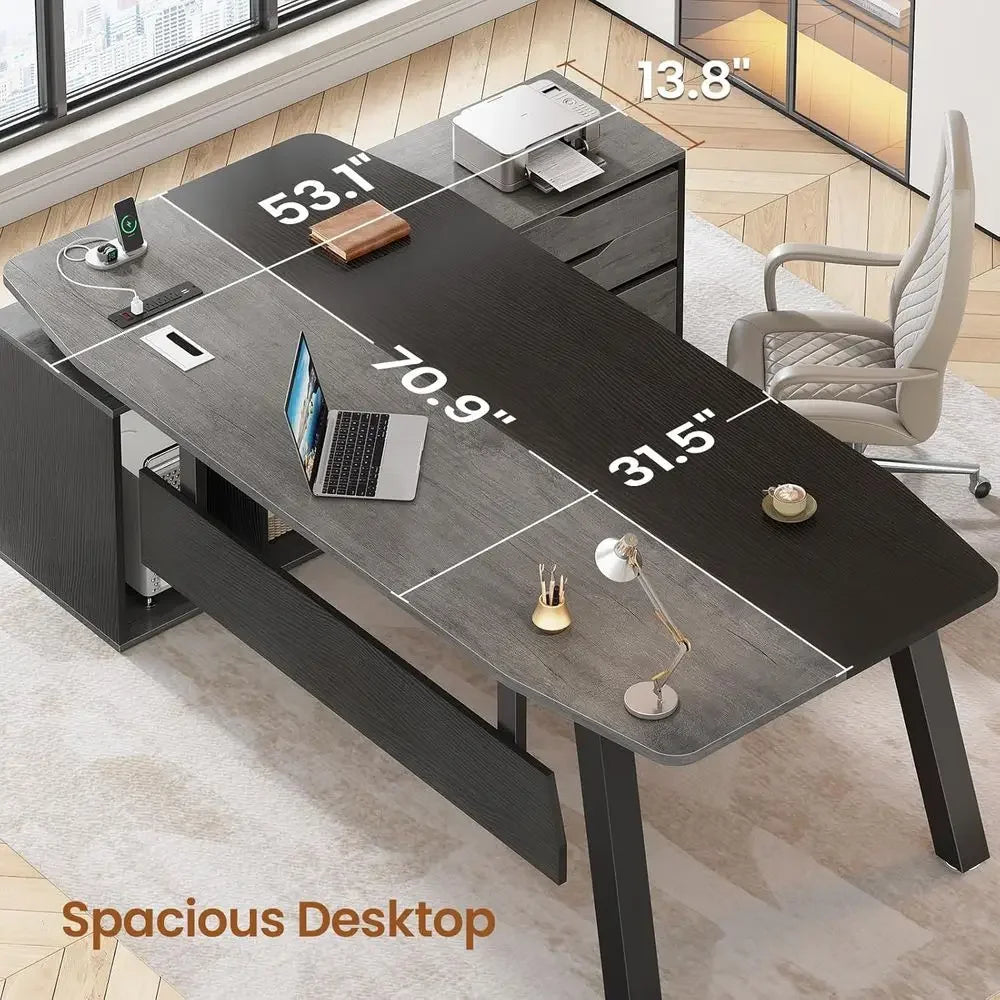 L-Shaped Desk with File Cabinet